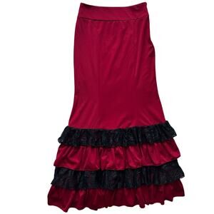 🥶 Scarlet Darkness Red and Black Ruffle Maxi Skirt Size Small